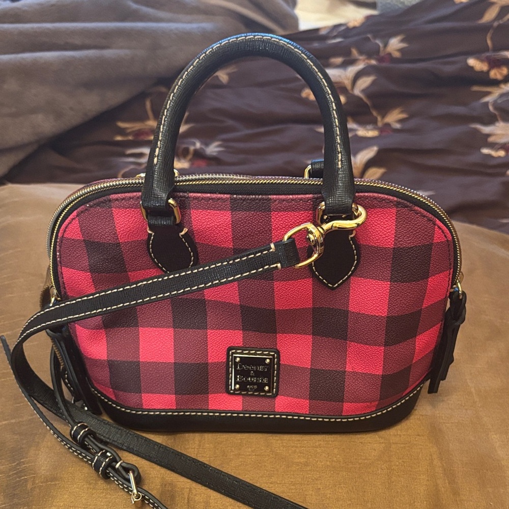 Dooney & Bourke pink and Black Buffalo Check Crossbody Satchel